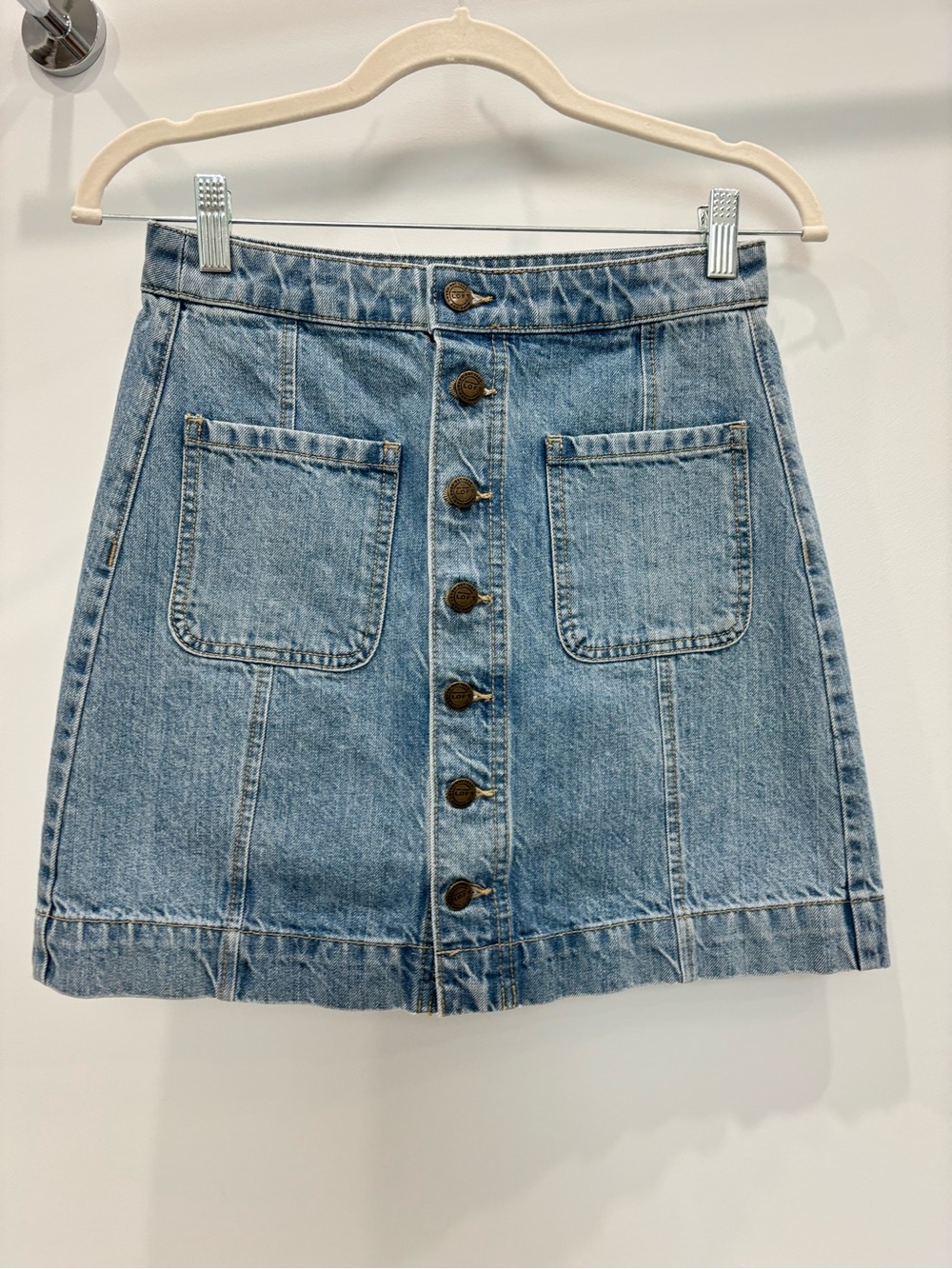 LOFT Light Blue Button-Front Denim Mini Skirt